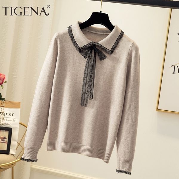 tigena women sweaters and pullovers autumn winter korean lace turn-down collar knit sweater fmeale jumper women knitwear 201023, White;black
tigena women sweaters and pullovers autumn winter korean lace turn-down collar knit sweater fmeale jumper women knitwear 201023, White;black