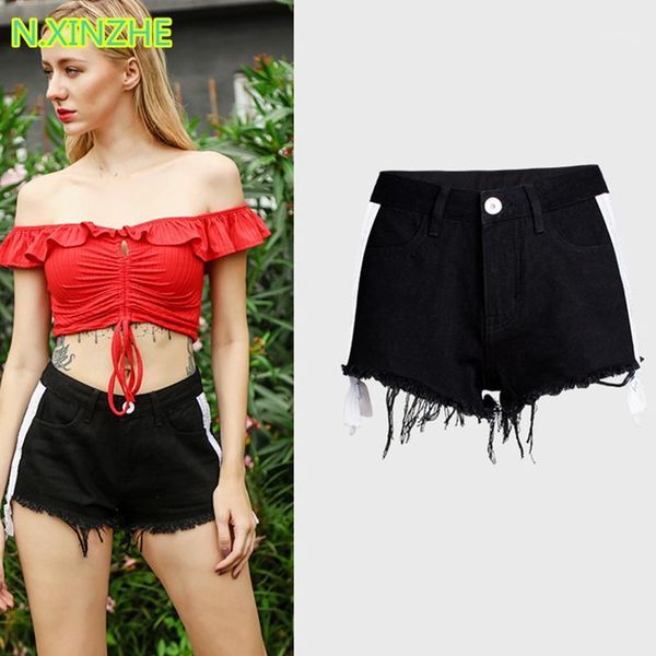2018 women clothing mid waist zipper spliced panelled washed denim shorts female casual fashion loose wide leg cotton jeans 0721, White;black
2018 women clothing mid waist zipper spliced panelled washed denim shorts female casual fashion loose wide leg cotton jeans 0721, White;black