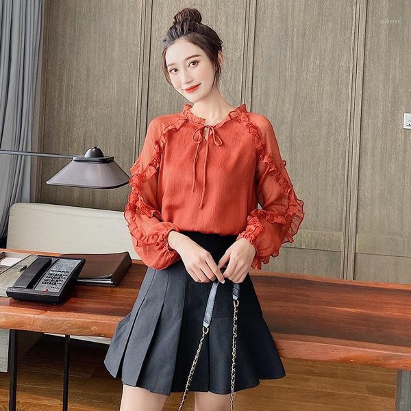 2020 autumn new korean french women fresh & simple red lace-up shirt ruffled long-sleeved chiffon shirt loose tide, White
2020 autumn new korean french women fresh & simple red lace-up shirt ruffled long-sleeved chiffon shirt loose tide, White