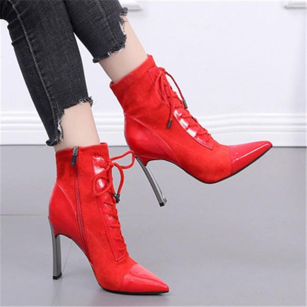 women's fashion pointed high heels ladies stiletto side zipper cross lace-up short boots boots women zapatos de mujer botas red, Black
women's fashion pointed high heels ladies stiletto side zipper cross lace-up short boots boots women zapatos de mujer botas red, Black
