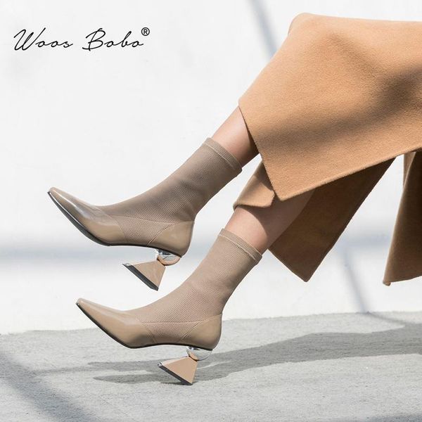 patent leather stretch knit ankle boots heels for women spring/autumn booties pointed toe women boots strange heels shoes, Black
patent leather stretch knit ankle boots heels for women spring/autumn booties pointed toe women boots strange heels shoes, Black