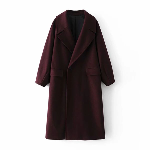 winter fashion wine red retro woolen one button loose lapel long jacket coat women's new style, Black
winter fashion wine red retro woolen one button loose lapel long jacket coat women's new style, Black