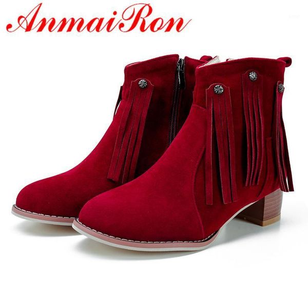 boots anmairon women shoes suede ankle high heel poninted toe woman big size 34-43 platform1, Black