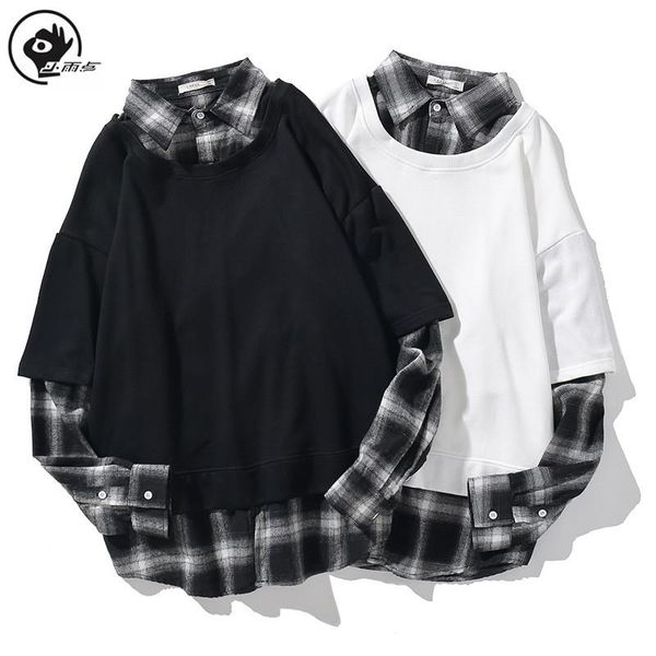 little raindrop fake two pieces shirt men women long sleeve vintage plaid streetwear casual spring autumn harajuku shirts, White;black
little raindrop fake two pieces shirt men women long sleeve vintage plaid streetwear casual spring autumn harajuku shirts, White;black
