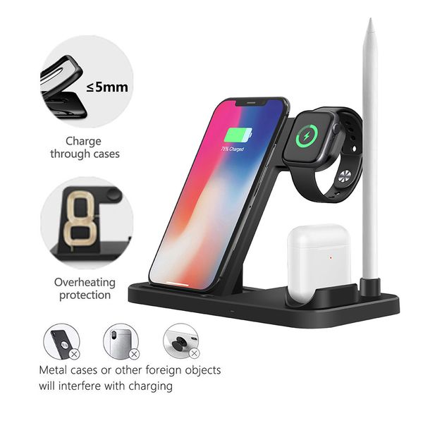 qc 3.0 wireless charging 4 in 1 charge for airpods, mobile, watch, pencil qi fast charger device