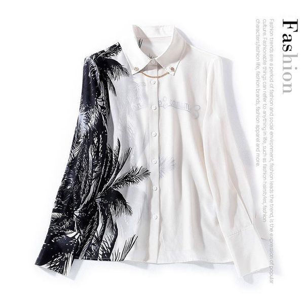 women's blouses & shirts lapel decorative metal chain positioning canvas printing silk long sleeved shirt jacket female black and white
women's blouses & shirts lapel decorative metal chain positioning canvas printing silk long sleeved shirt jacket female black and white