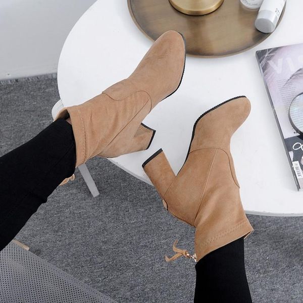 big size ma'am coarse heel short boots pure color back zipper fashion boot barrel suede high-heeled boots, Black
big size ma'am coarse heel short boots pure color back zipper fashion boot barrel suede high-heeled boots, Black