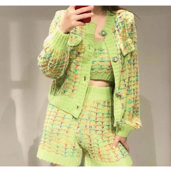 women's tracksuits 3 pieces sets women contrast color plaid fluorescent long sleeve sweater cardigan + crop vest shorts pant three-piec, Gray
women's tracksuits 3 pieces sets women contrast color plaid fluorescent long sleeve sweater cardigan + crop vest shorts pant three-piec, Gray