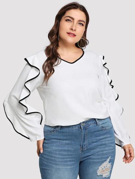 plus size 5xl xxxxl slim women new chiffon ruffles o-neck shirt casual long sleeve blouse, White
plus size 5xl xxxxl slim women new chiffon ruffles o-neck shirt casual long sleeve blouse, White
