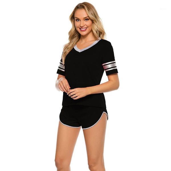 women jogger tracksuit two piece set ladies casual breathable home suit short sleeve t-shirt + shorts pajama d301, Black;red
women jogger tracksuit two piece set ladies casual breathable home suit short sleeve t-shirt + shorts pajama d301, Black;red
