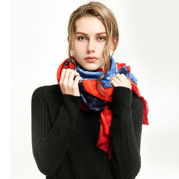 scarves 2021 imitation cashmere geometric stitching thickening increase women's scarf winter warm, Blue;gray