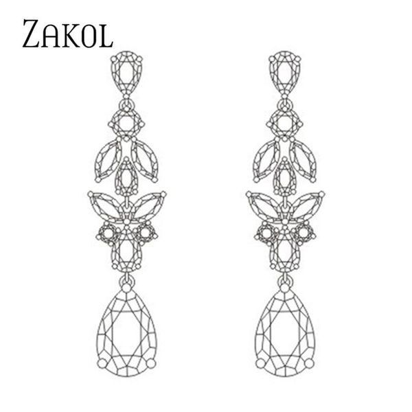 dangle & chandelier zakol classic luxury white gold leaf cubic zirconia long earring wedding drop earrings for women gift jewelry fsep5113, Silver 
dangle & chandelier zakol classic luxury white gold leaf cubic zirconia long earring wedding drop earrings for women gift jewelry fsep5113, Silver