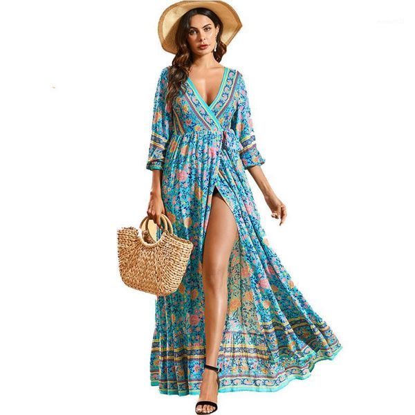 casual dresses fashion women bohemia dress v-neck floral print party beach summer ruffle high slit long gown holiday sundress dresses1, Black;gray
casual dresses fashion women bohemia dress v-neck floral print party beach summer ruffle high slit long gown holiday sundress dresses1, Black;gray