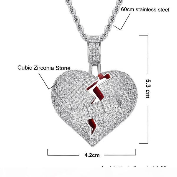hip hop bling chains jewelry men luxury designer necklace iced out pendant diamond cz mens broken heart pendants rapper fashion accessories, Silver
hip hop bling chains jewelry men luxury designer necklace iced out pendant diamond cz mens broken heart pendants rapper fashion accessories, Silver