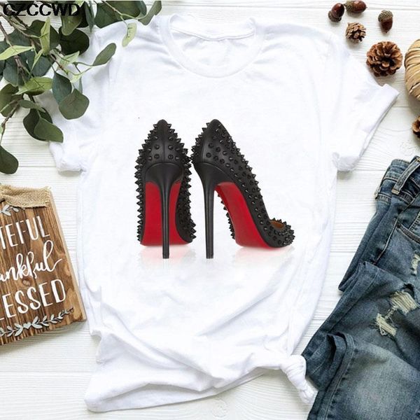 summer high heels print vogue t shirt femme funny women t-shirts 90s hip hop punk tshirt hipster streetwear tee, White