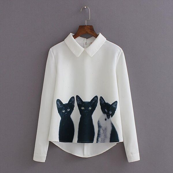 cartoon fashion cat new brand womens loose chiffon three cats long sleeve casual blouse autumn shirts high quality, White
cartoon fashion cat new brand womens loose chiffon three cats long sleeve casual blouse autumn shirts high quality, White