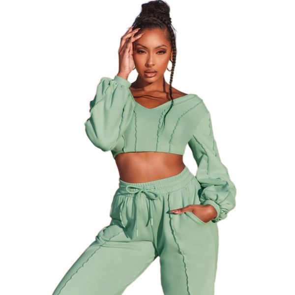 women's tracksuits solid color exposed navel short v-neck long sleeved sweater sports pants two-piece set fashionable temperament thin, Gray
women's tracksuits solid color exposed navel short v-neck long sleeved sweater sports pants two-piece set fashionable temperament thin, Gray