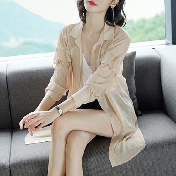 2021 summer women long blouse thin chiffon ladies loose sun protection clothing ruffles blause cardigan shawl plus size, White
2021 summer women long blouse thin chiffon ladies loose sun protection clothing ruffles blause cardigan shawl plus size, White
