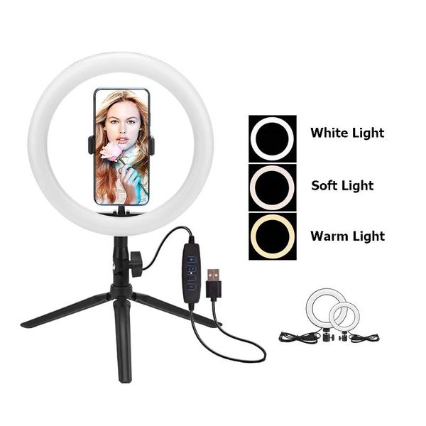 6/10 Inch Dimmable Pgraphy Led Selfie Ring Light Usb Charger Youtube Video Live P Studio Light Phone Holder Mini Tripod