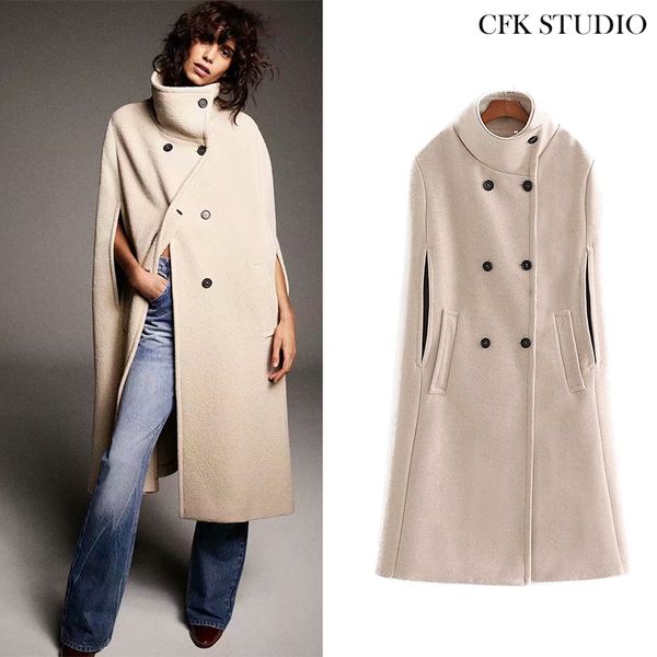 2020 new za autumn women long cloak with turtleneck collar double button solid casual elegant wool cream outerwear party coatx1020, Black
2020 new za autumn women long cloak with turtleneck collar double button solid casual elegant wool cream outerwear party coatx1020, Black