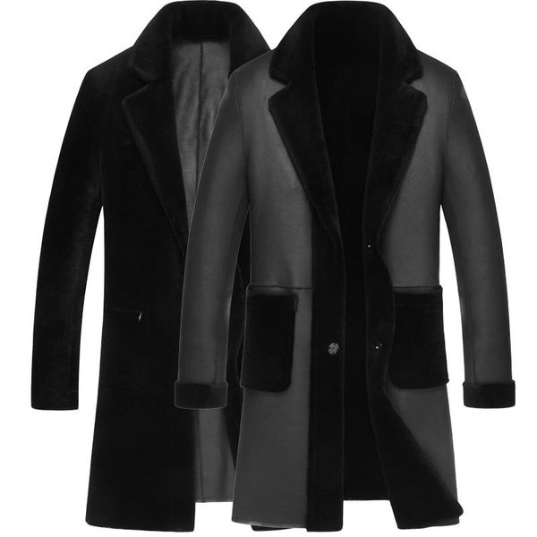 men's leather & faux reversible fashion men genuine sheepskin sheep coat shearling wool fur long lapel business casual jacket, Black
men's leather & faux reversible fashion men genuine sheepskin sheep coat shearling wool fur long lapel business casual jacket, Black