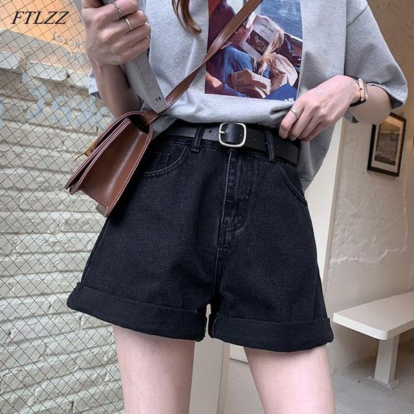 women's shorts ftlzz summer women high waist black denim with belt casual female solid color wide leg loose fit blue jeans, White;black
women's shorts ftlzz summer women high waist black denim with belt casual female solid color wide leg loose fit blue jeans, White;black