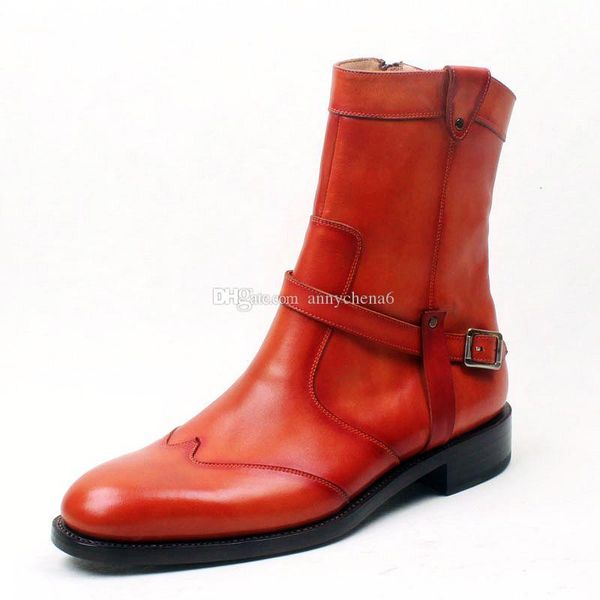 men's boots custom handmade shoes genuine calf leather round toe zipper boots hand-painted breathable color orange fashion boots hd-b02, Black 
men's boots custom handmade shoes genuine calf leather round toe zipper boots hand-painted breathable color orange fashion boots hd-b02, Black