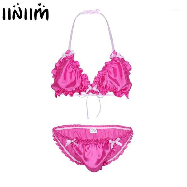 men erotic bowknot ruffled frilly shiny sissy lingerie set strappy halter backless bikini bra with low rise briefs underwear1, Red;black
men erotic bowknot ruffled frilly shiny sissy lingerie set strappy halter backless bikini bra with low rise briefs underwear1, Red;black