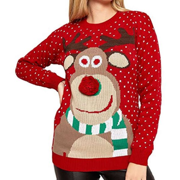 christmas sweater women's round neck loose long sleeve sticky ball deer pullover, White;black
christmas sweater women's round neck loose long sleeve sticky ball deer pullover, White;black