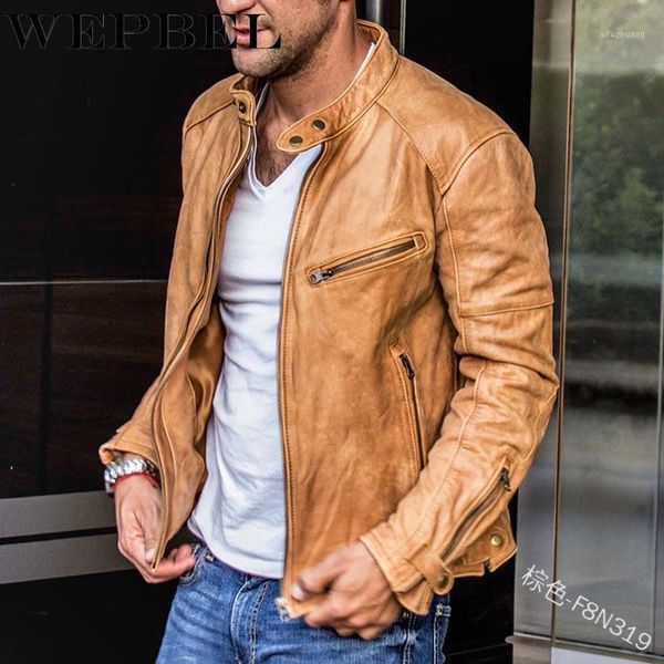 wepbel jacket autumn winter long sleeve stand punk motorcycle leather jacket men's solid faux leather pu zipper button1, Black
wepbel jacket autumn winter long sleeve stand punk motorcycle leather jacket men's solid faux leather pu zipper button1, Black