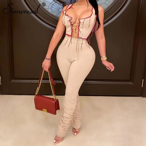 simenual ribbed lace up sleeveless co-ord sets tank and stacked pants fall 2020 women clothing club two piece outfits, Gray
simenual ribbed lace up sleeveless co-ord sets tank and stacked pants fall 2020 women clothing club two piece outfits, Gray