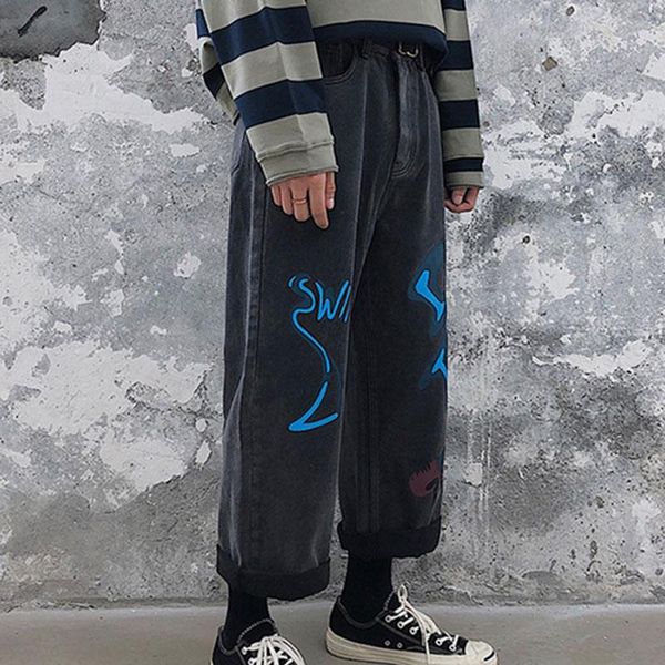 men's jeans homme wide leg pants for men baggy cargo pocket black/blue printing leisure casual biker denim trousers
men's jeans homme wide leg pants for men baggy cargo pocket black/blue printing leisure casual biker denim trousers