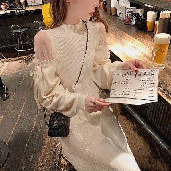 2020 autumn winter half-collar mid-length knitted dress women solid mesh stitching off-shoulder long sleeve bow dress lj201124, Black;gray
2020 autumn winter half-collar mid-length knitted dress women solid mesh stitching off-shoulder long sleeve bow dress lj201124, Black;gray