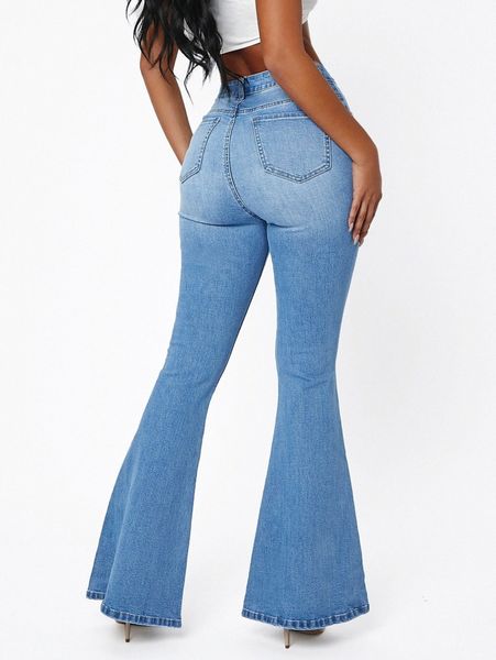 sxy button front flare leg jeans 60mq#, Blue 
sxy button front flare leg jeans 60mq#, Blue