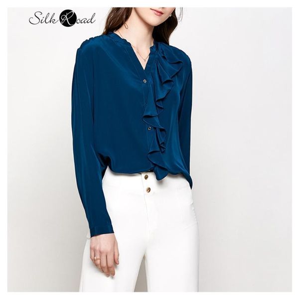 silviye silk crepe de chine v-neck long sleeve shirt with ruffle edge blusas mujer de moda 20201, White
silviye silk crepe de chine v-neck long sleeve shirt with ruffle edge blusas mujer de moda 20201, White