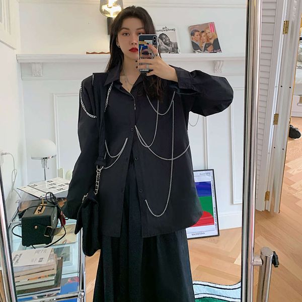 female personality dign irregular metal chain handmade niche fashion thin long sleeve shirt early autumn 20, White
female personality dign irregular metal chain handmade niche fashion thin long sleeve shirt early autumn 20, White