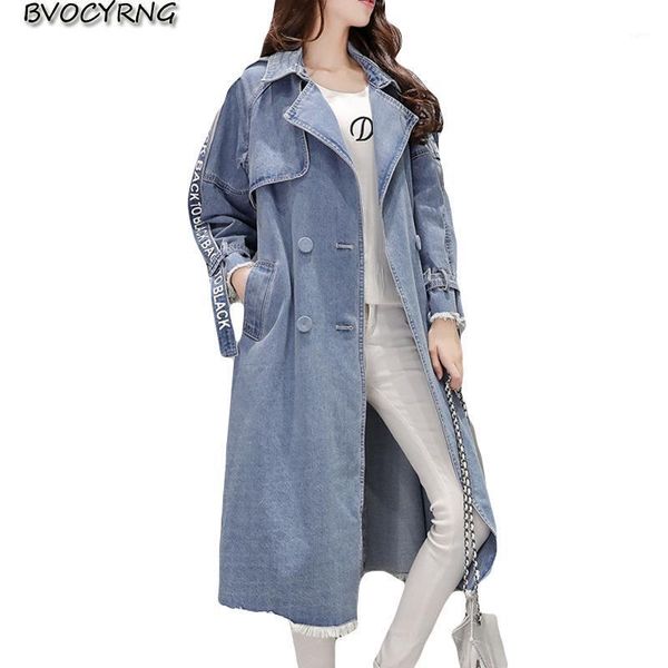 denim jacket double-breasted long section 2020 spring / autumn women's windbreaker female students casual cowboy outerwear k04921, Tan;black 
denim jacket double-breasted long section 2020 spring / autumn women's windbreaker female students casual cowboy outerwear k04921, Tan;black