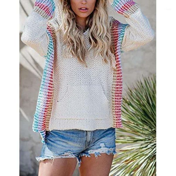 women fashion loose stripe color block long sleeve hooded sweater stylish knitwear with pocket for autumn winter1, White;black
women fashion loose stripe color block long sleeve hooded sweater stylish knitwear with pocket for autumn winter1, White;black