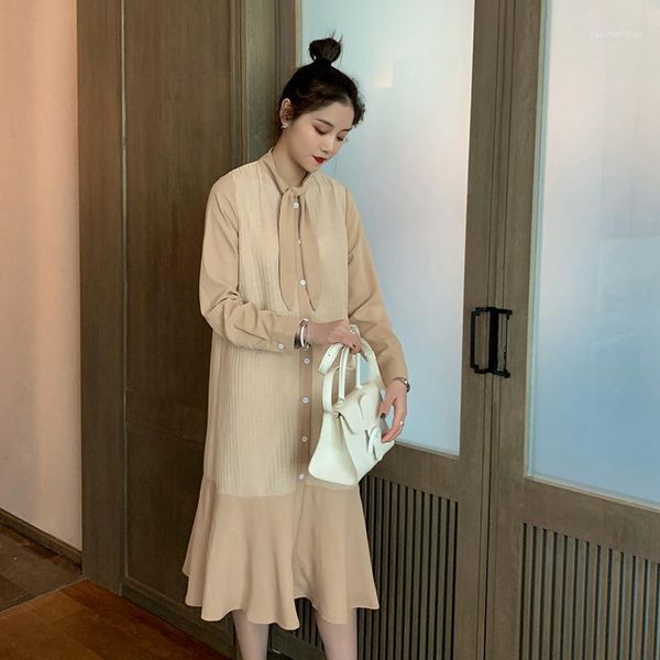 spring long-sleeved maternity dress long sleeve bow collar single-breasted pregnant women ruffles sweet dresses, White
spring long-sleeved maternity dress long sleeve bow collar single-breasted pregnant women ruffles sweet dresses, White