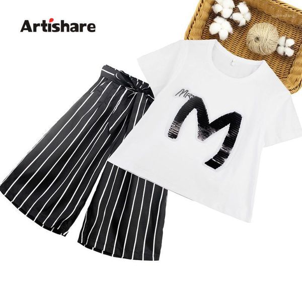 girls summer clothes sequined t-shirt pants 2 pcs kids clothes striped wide leg pants set for girls 2020 summer1, White
girls summer clothes sequined t-shirt pants 2 pcs kids clothes striped wide leg pants set for girls 2020 summer1, White
