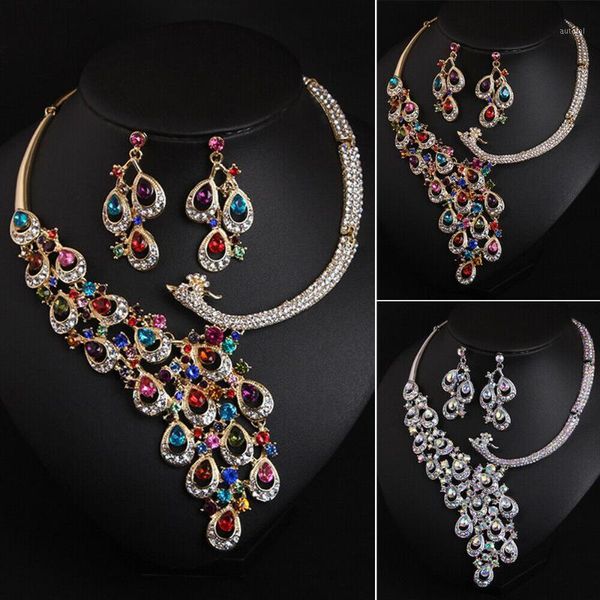 fashion statement peacock women crystal necklace earrings bridal jewelry set wedding party rhinstone choker bib accessory gift1, Silver
fashion statement peacock women crystal necklace earrings bridal jewelry set wedding party rhinstone choker bib accessory gift1, Silver