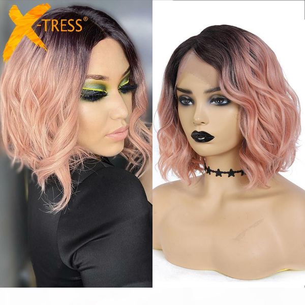 x-tress synthetic lace front wig ombre pink colored l part lace wigs for women heat resistant fiber side part short bob hair wig, Black
x-tress synthetic lace front wig ombre pink colored l part lace wigs for women heat resistant fiber side part short bob hair wig, Black