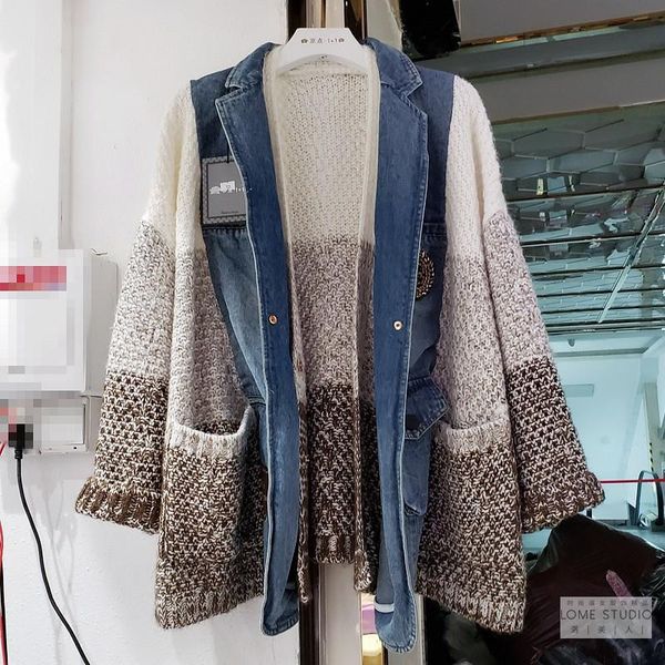 zcsmll 2020 autumn new european goods contrast color sweater stitching denim suit collar knitted cardigan jacket women, White
zcsmll 2020 autumn new european goods contrast color sweater stitching denim suit collar knitted cardigan jacket women, White