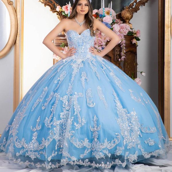 sky blue sequins lace quinceanera dresses ball gown long sweetheart lace-up sweet 16 dress party prom wear, Blue;red
sky blue sequins lace quinceanera dresses ball gown long sweetheart lace-up sweet 16 dress party prom wear, Blue;red