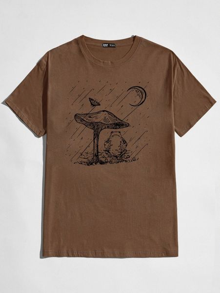 romwe guys mushroom & frog graphic tee n2nl#, White;black
