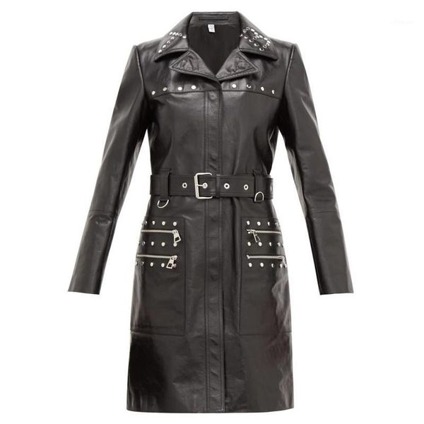 long women'coat spring genuine leather jacket sashes 2020 new brand lambskin coats with rivet turn-down collar streetwear1, Black
long women'coat spring genuine leather jacket sashes 2020 new brand lambskin coats with rivet turn-down collar streetwear1, Black