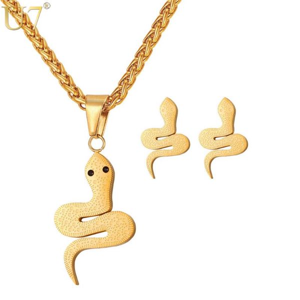 u7 rhinestone snake pendant necklace & earrings women gold color/stainless steel animal jewelry set gift wholesale s1010, Silver
u7 rhinestone snake pendant necklace & earrings women gold color/stainless steel animal jewelry set gift wholesale s1010, Silver