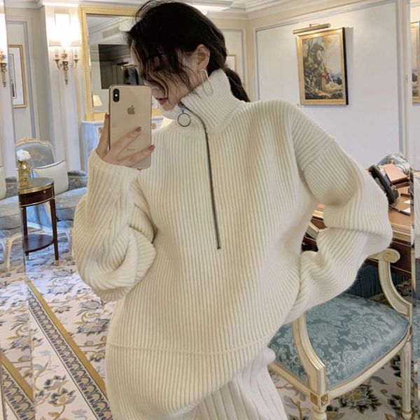 lazy style half zipper high neck pullover for women in south korea, White;black
lazy style half zipper high neck pullover for women in south korea, White;black