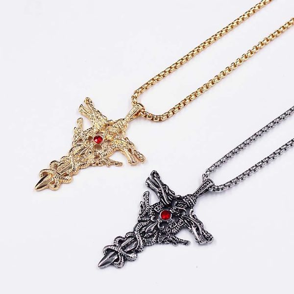 men's punk double dragon pendant necklace stainless steel hiphop biker sword cross necklaces jewelry for men xlct023, Silver
men's punk double dragon pendant necklace stainless steel hiphop biker sword cross necklaces jewelry for men xlct023, Silver