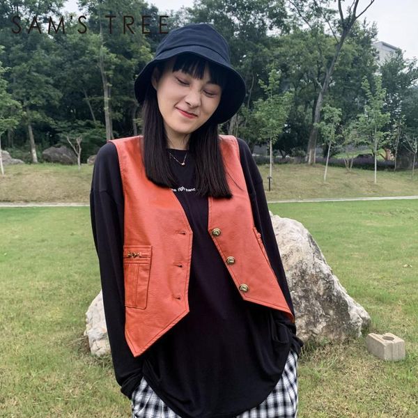 sam's tree orange solid chic button casual women leather vest jacket 2020 autumn pure korean style sleeveless ladies daily coats1, Black;white
sam's tree orange solid chic button casual women leather vest jacket 2020 autumn pure korean style sleeveless ladies daily coats1, Black;white